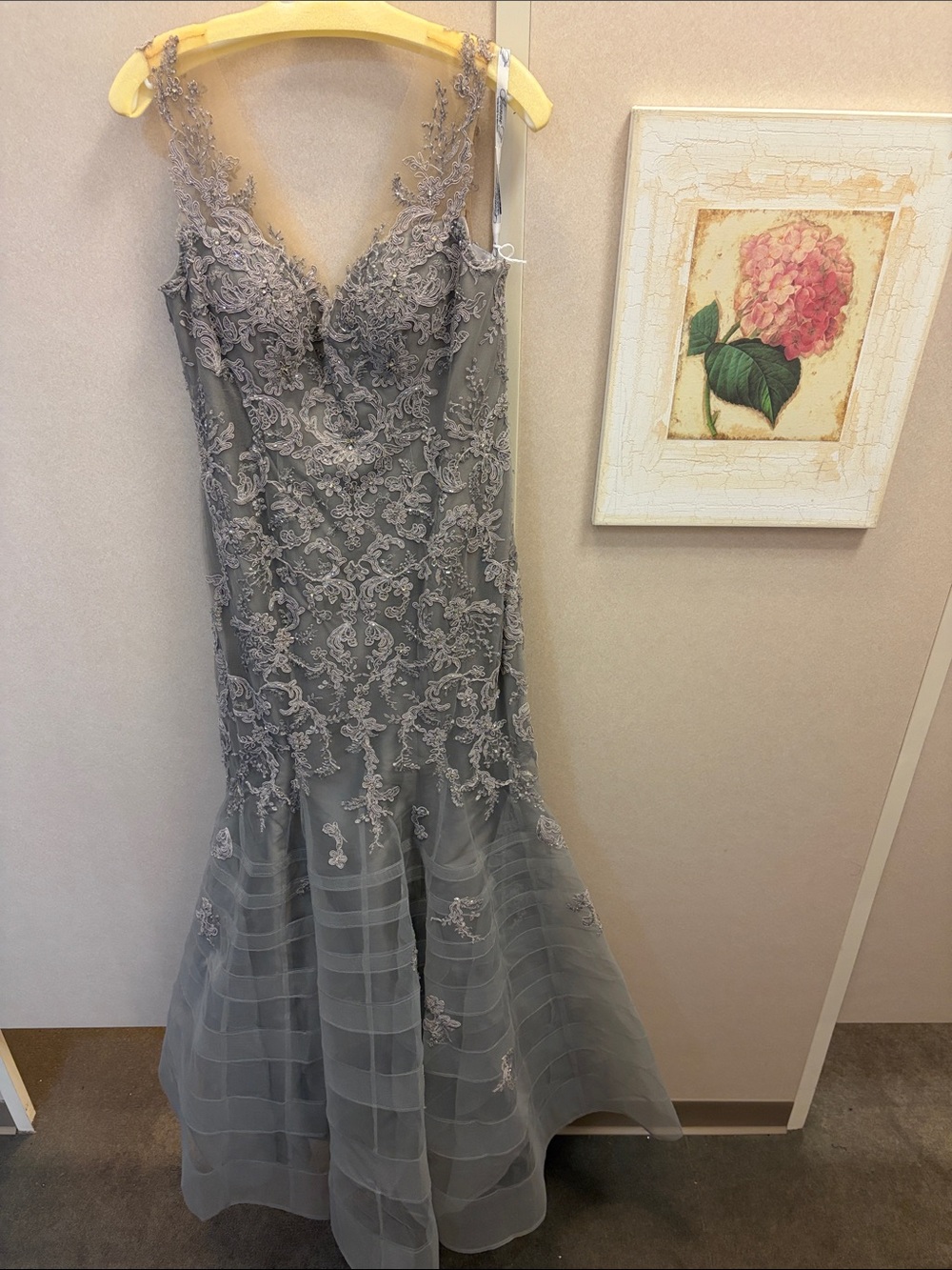 Lace Embroidered Grey Mermaid Prom Dress